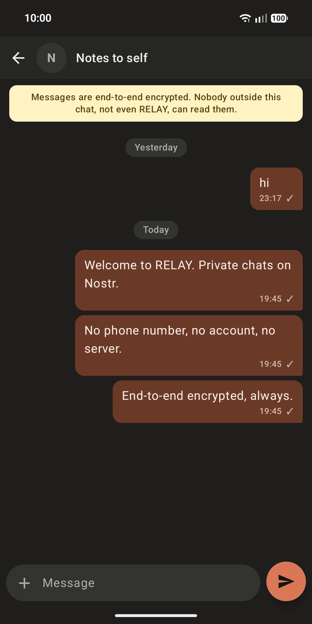 A chat in dark mode