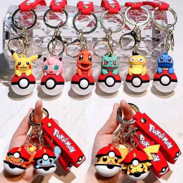3D Cartoon Anime Keychain Cute PVC Pokeball Pokemoned Key Chain Rubber Bag Pendant Pikachued Charmander Keyring Keychains 1