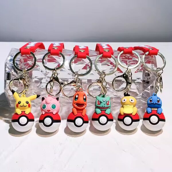 3D Cartoon Anime Keychain Cute PVC Pokeball Pokemoned Key Chain Rubber Bag Pendant Pikachued Charmander Keyring Keychains 2