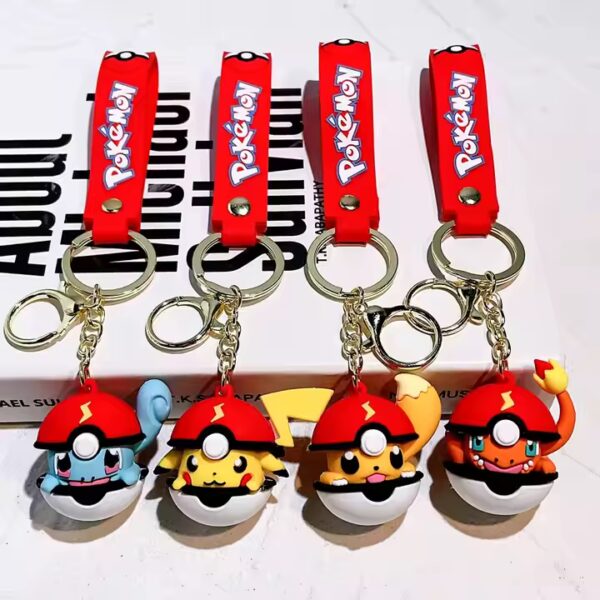 3D Cartoon Anime Keychain Cute PVC Pokeball Pokemoned Key Chain Rubber Bag Pendant Pikachued Charmander Keyring Keychains 3