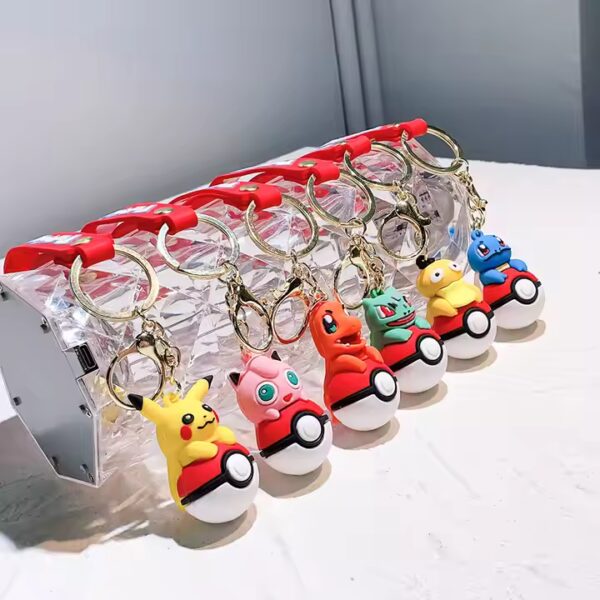 3D Cartoon Anime Keychain Cute PVC Pokeball Pokemoned Key Chain Rubber Bag Pendant Pikachued Charmander Keyring Keychains 4