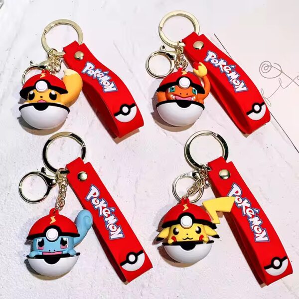 3D Cartoon Anime Keychain Cute PVC Pokeball Pokemoned Key Chain Rubber Bag Pendant Pikachued Charmander Keyring Keychains 5
